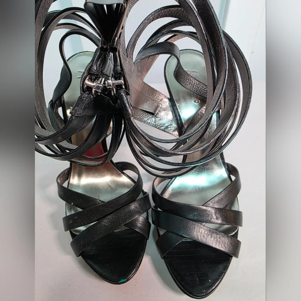 Marciano Black Leather Strappy Gladiator Stiletto Heels Women's Size 7M